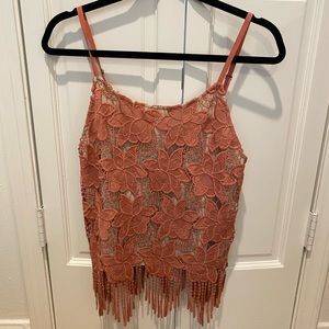 Alice and Olivia- floral crochet spaghetti strap with tassels in blush- size 2